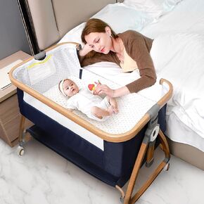 Baby Bassinet Bedside Sleeper,3 in 1 Baby Bassinet,Breathable Mesh Rocking Bassinets with Comfy Mattress and Wheels,6 Height Adjustable Easy Assemble & Folding Portable Baby Cradle in Saudi Arabia