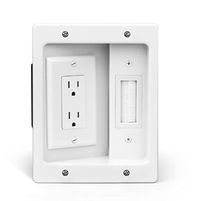 Wall Cable Concealer Management Kit, Recessed Outlet Behind TV for Wall Mount TV with Cable Management Box, in Wall TV Connection Kit Hides Power Cables & Low Voltage Wires Fits All Plugs, White