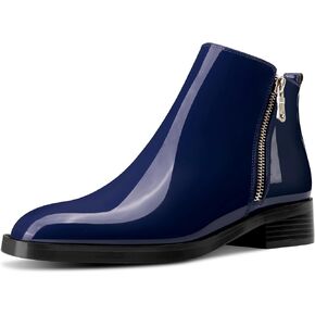 Saekcted إمرأة كتلة مكتنزة كعب منخفض ساحة تو حذاء من الجلد قصير بوتي الانزلاق على سستة مكتب الأساسية الكلاسيكية براءات الاختراع والجلود الأحذية المسطحة in Kuwait