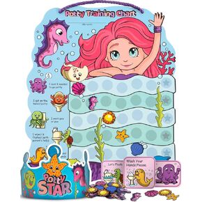 Mermaid Potty Training Chart & 35 Reusable Stickers - Potty Chart, Potty Training Sticker Chart, Potty Training Chart for Toddlers Girls, Potty Training Stickers, Potty Chart for Girls with Stickers