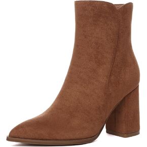 Athlefit Women's Heeled Ankle Boots Fashion Pointed Toe Chunky Block Heel Side Zipper Short Booties in Kuwait