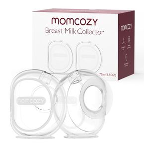 Momcozy Milk Collector for Breastmilk, Pea Breastfeeding Milk Catchers with Flange More Fit & Soft, Silicone Milk Collector Reusable Breast Milk Shells 2.5oz/75ml, 2 Pack