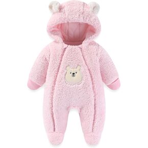 Newborn Baby Winter Snowsuit Cute Bear Onesie Fleece Hooded Romper Double Zipper Jumpsuit Outfit Girls Boy 0-12M