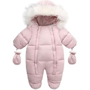 Baby Girl Boy Snowsuit Cute Down Jacket Hooded Romper Light Puffer Padded Jumpsuit Infant Winter Outwear
