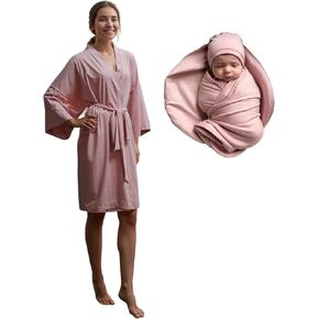 Mom And Baby Matching Outfits Hospital |Snug and Comfortable | Long Sleeve | Baby Hat | Robe Matching Swaddle