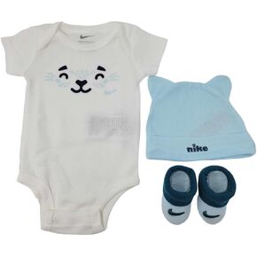 Nike Infant 3-Piece Box Set: Includes Onesie, Booties and Hat - 0-6 Months (White/Teal/Baby Blue) in Kuwait