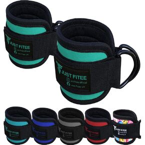 Just Fitee Ankle Straps for Cable Machines (Pair) - Double D-Ring Attachment, Fully Adjustable, Breathable Comfort Neoprene - for Legs, Glutes, Abs and HIPS Workouts - Fits Women & Men