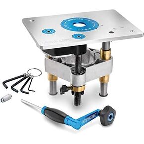 Rockler Pro Router Lift (8-1/4'' x 11-3/4'' Plate) – Kit Includes Aluminum Router Plate, Insert Ring, Set of Hex Keys on Key Chain - Easy to Install Router Lift Systems - Woodworking Router Table