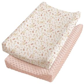 Konssy Minky Changing Pad Cover 2 Pack, Soft Minky Dots Plush Diaper Changing Table Cover Set, Breathable Changing Pad Sheets for Baby Girls Boys (Pink Spring, Blush)