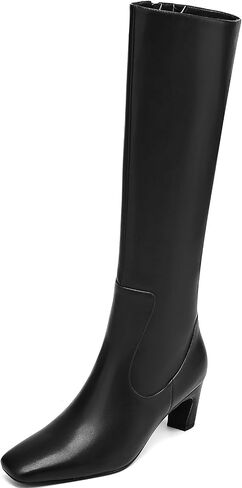 Knee High Boots Women Square Toe Tall Boots Chunky Block heels Long Boots Side Zipper Dress Fashion Boots in Kuwait