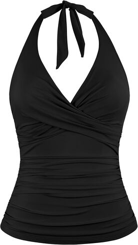 Firpearl Underwire Tankini Tops for Women Ruched Tummy Control Bathing Suit Tops Halter V Neck Swimsuit Top Only in Kuwait
