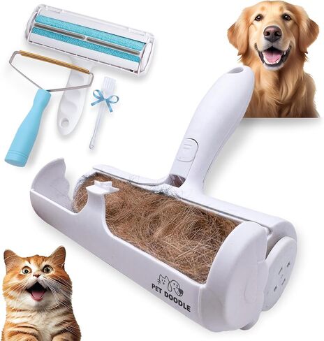 3-Piece Pet Hair Removal Tool Kit - Cat Hair Remover for Furniture, Dog Hair Remover for Couch - Durable, Reusable, Eco-Friendly - Easy to Use and Clean - Best in Class by Pet Doodle in Saudi Arabia