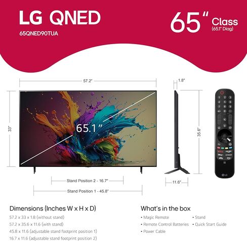 LG 65-Inch Class QNED90T Series Mini LED Smart TV 4K Processor Flat Screen with Magic Remote AI-Powered with Alexa Built-in (65QNED90TUA, 2024) in Saudi Arabia