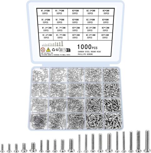 1000 Pcs Tiny Screws for Electronics, M1.6 M1.7 M2 M2.5 M3 Round Head Mini, Replacement Computer Screws, Small Machine Assortment Kit for Laptop Notebook Glasses Repair(1000) in Saudi Arabia