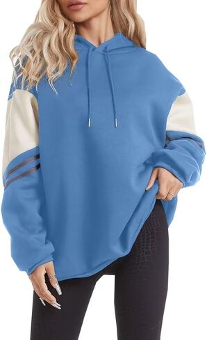 Womens Hoodies Sweatshirts Fleece Long Sleeve Color Block Lightweight Pullover Tops Casual Fashion Outfits Clothes in Saudi Arabia