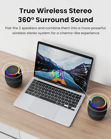 Bluetooth Speakers,Portable Wireless Speaker with 15W Stereo Sound, IPX6 Waterproof Speaker with LED Light, Bluetooth TWS, Portable Speaker for Shower Outdoor Party Beach Camping in Kuwait