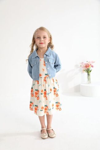 Baby Girls Floral Suspender Dress & Long-Sleeved Toddler Girl's Lovely Denim Jacket Outfit Cardigan Set in Saudi Arabia