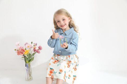 Baby Girls Floral Suspender Dress & Long-Sleeved Toddler Girl's Lovely Denim Jacket Outfit Cardigan Set in Saudi Arabia