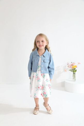 Baby Girls Floral Suspender Dress & Long-Sleeved Toddler Girl's Lovely Denim Jacket Outfit Cardigan Set in Saudi Arabia