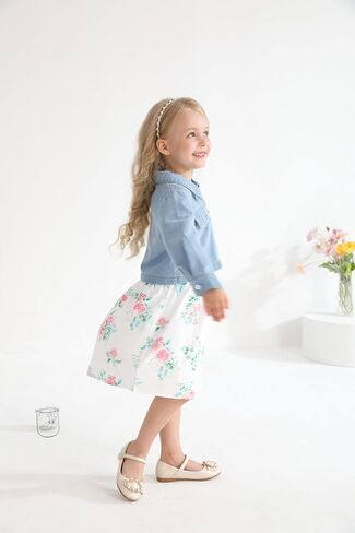 Baby Girls Floral Suspender Dress & Long-Sleeved Toddler Girl's Lovely Denim Jacket Outfit Cardigan Set in Saudi Arabia