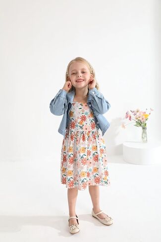 Baby Girls Floral Suspender Dress & Long-Sleeved Toddler Girl's Lovely Denim Jacket Outfit Cardigan Set in Saudi Arabia