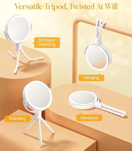Gospire 5.85" Tripod Travel Makeup Mirror with Light and Magnification 1X/10X, 4 in 1 Winding Hanging Handheld Tabletop Mirror, 3 Color & Adjust Light Round Travel Mirror for Friend – Black in Saudi Arabia