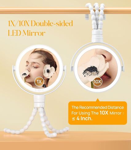 Gospire 5.85" Tripod Travel Makeup Mirror with Light and Magnification 1X/10X, 4 in 1 Winding Hanging Handheld Tabletop Mirror, 3 Color & Adjust Light Round Travel Mirror for Friend – Black in Saudi Arabia