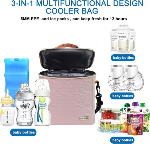 Breastmilk Cooler Bag with Ice Pack,Fits 6 Baby Bottles Up to 9 Ounce,Insulated Baby Bottle Tote Bags with Multifunctional Outdoor Picnic,for Nursing Mom Daycare,Travel Cooler Bag in Saudi Arabia