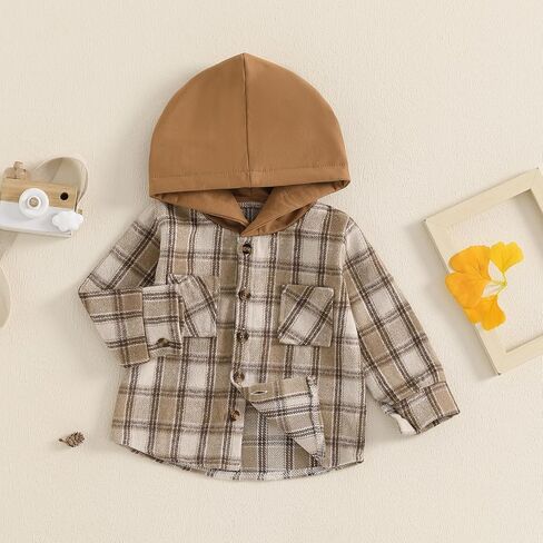 MERSARIPHY Toddler Boy Girl Jacket Button Down Plaid Flannel Baby Hoodies Fall Winter Festival Outfits for Kids in Kuwait