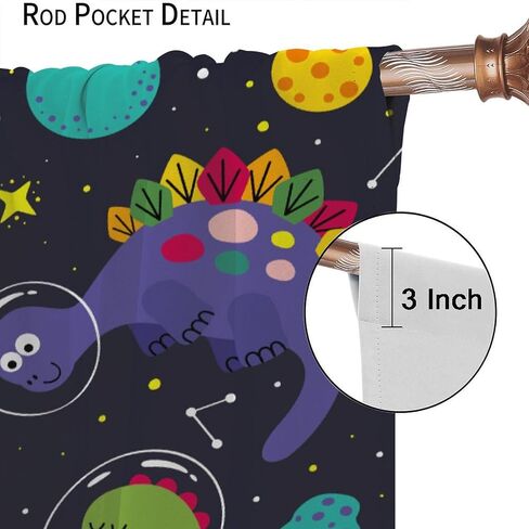 Kids Dino Outer Space Curtains,Cute Cartoon Dinosaur Starry Star Curtains Boys Girls Bedroom Living Room Study Room Baby Room Rod Pocket Window Drapes Set 2 Panels,42x45 Inches, Style-1 in Saudi Arabia