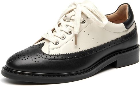 BEAU TODAY Women's Oxfords, Leather Brogue Dress Oxford Shoes, Classic Wingtip Lace-up Saddle Shoes for Women, Comfortable Casual Business Office Vintage Flat Shoes in Kuwait