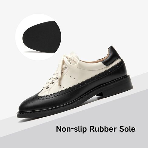 BEAU TODAY Women's Oxfords, Leather Brogue Dress Oxford Shoes, Classic Wingtip Lace-up Saddle Shoes for Women, Comfortable Casual Business Office Vintage Flat Shoes in Kuwait