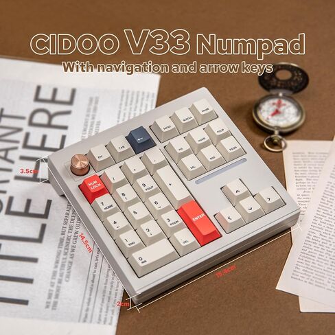 CIDOO V33 لوحة أرقام لاسلكية من الألومنيوم، لوحة أرقام VIA Gasket، لوحة مفاتيح مع ملاحة، مفاتيح أسهم، مقبض، اتصالات سلكية BT5.0/2.4 جيجا هرتز/USB-C لنظام التشغيل Windows/Mac OS/Linux in Kuwait