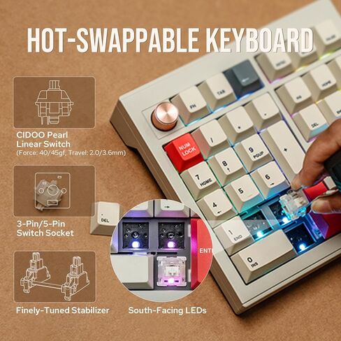 CIDOO V33 لوحة أرقام لاسلكية من الألومنيوم، لوحة أرقام VIA Gasket، لوحة مفاتيح مع ملاحة، مفاتيح أسهم، مقبض، اتصالات سلكية BT5.0/2.4 جيجا هرتز/USB-C لنظام التشغيل Windows/Mac OS/Linux in Kuwait