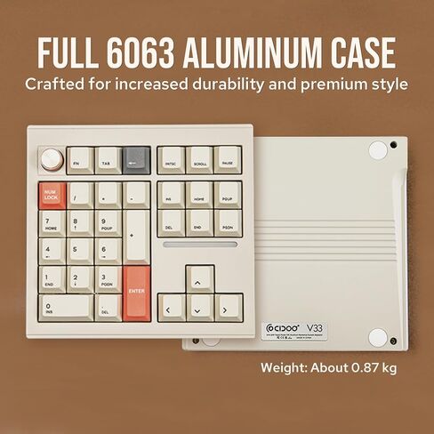 CIDOO V33 لوحة أرقام لاسلكية من الألومنيوم، لوحة أرقام VIA Gasket، لوحة مفاتيح مع ملاحة، مفاتيح أسهم، مقبض، اتصالات سلكية BT5.0/2.4 جيجا هرتز/USB-C لنظام التشغيل Windows/Mac OS/Linux in Kuwait