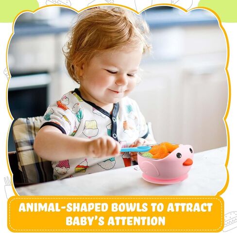 Nuogo 4 Packs 304 Stainless Steel Baby Bowls with Silicone Sleeve Kids Toddler Food Bowls with Suction Anti Slip Bowl with Cute Animal Design Safe Bowls for Baby Feeding Soup Noodle Pasta Snack in Kuwait