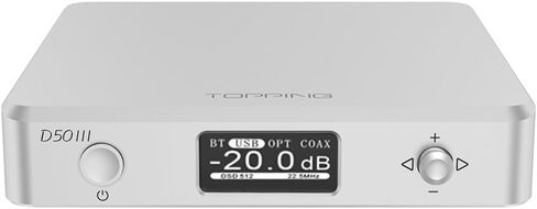 TOPPING D50 III 2*ES9039Q2M DAC، USB/BT5.1/بصري/محوري إلى RCA/TRS Audio DAC، محول تناظري رقمي من النوع C بلوتوث 5.1 SPDIF، DAC صوت عالي الدقة، DAC صوت منزلي مع مشغل 12 فولت (فضي) ) in Kuwait