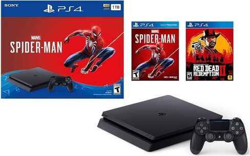 حزمة Sony Playstation 4 1TB Marvel's Spider-Man Bonus Bundle مع Red Dead Redemption: وحدة تحكم PlayStation 4 1TB Jet Black، وMarvel's Spider-Man، وRed Dead Redemption 2، ووحدة التحكم اللاسلكية DUALSHOCK (متجددة) in Saudi Arabia