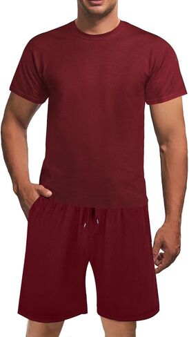 Men's 2 Piece Short Quick Dry Workout Sets Short Sleeve Shirts and Shorts Moisture Wicking Running Athletic Exercise Fits in Saudi Arabia