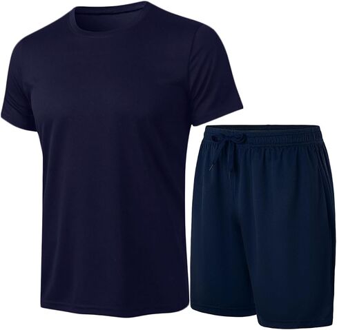 Men's 2 Piece Short Quick Dry Workout Sets Short Sleeve Shirts and Shorts Moisture Wicking Running Athletic Exercise Fits in Saudi Arabia