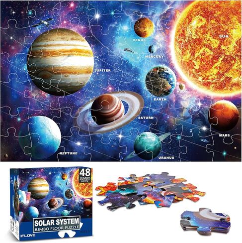 Jumbo Floor Puzzle for Kids Ages 4-8,Space Earth Jigsaw Puzzles,48 Piece Astronaut Large Puzzles for Toddler Ages 3-5,Preschool Learning Planets Earth Toys Christmas Birthday Gift for Boys Girls in Saudi Arabia