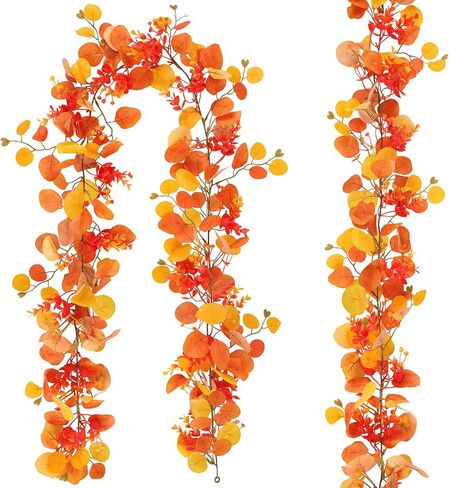 N&T NIETING 6 Pack Artificial Eucalyptus Leaf Garland, Faux Greenery Garland Decor 6 FT Summer Garland, Fake Hanging Vines Garlands for Decoration Table Mantle in Saudi Arabia