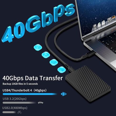 كابل USB-C Thunderbolt 5، شحن سريع 240 واط PD3.1، نقل بيانات 80 جيجابت في الثانية، كابل فيديو 16K@60 هرتز، متوافق مع Thunderbolt 4، iPhone 17/16/15، MacBook Air/Pro، iPad Pro/Air، Mac mini، 1.6FT in Saudi Arabia