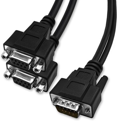 DB9 Y Splitter 1.5 قدم 1 ذكر إلى 2 أنثى 9 دبوس مستقيم عبر RS232 مقسم كابل تسلسلي، مزدوج الحماية (جدائل معدنية ورقائق معدنية)، أسود، SC902MFF05 in Saudi Arabia