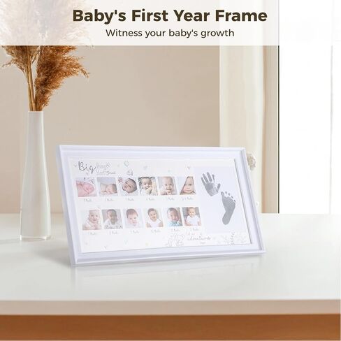 Homaisson My First Year Baby إطار صورة الطفل، مجموعة يد الطفل وبصمة القدم، إطار صورة الطفل حديث الولادة لذكريات الصور، إطار تذكاري لحديثي الولادة لمدة 12 شهرًا للأولاد والبنات in Kuwait