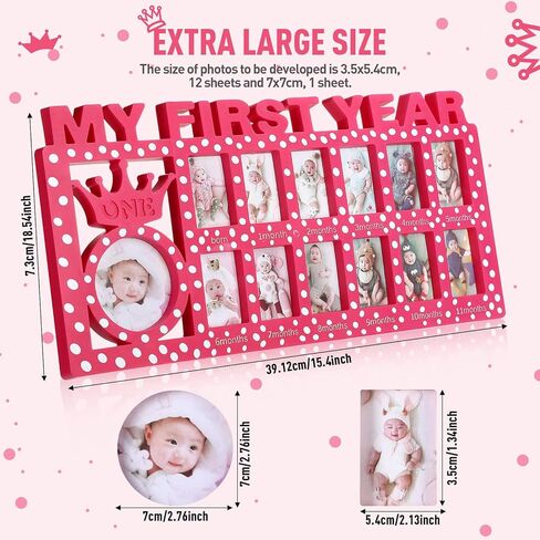 Unittype إطار صورة الطفل حديث الولادة إطار السنة الأولى إطار صورة الطفل 12 شهرًا إطارات تذكارية للطفل إطار صورة سطح المكتب معلمًا شهريًا لذكريات الصور ديكور حضانة عيد الميلاد الأول للطفل in Kuwait