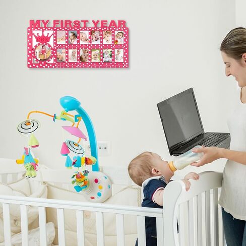 Unittype إطار صورة الطفل حديث الولادة إطار السنة الأولى إطار صورة الطفل 12 شهرًا إطارات تذكارية للطفل إطار صورة سطح المكتب معلمًا شهريًا لذكريات الصور ديكور حضانة عيد الميلاد الأول للطفل in Kuwait