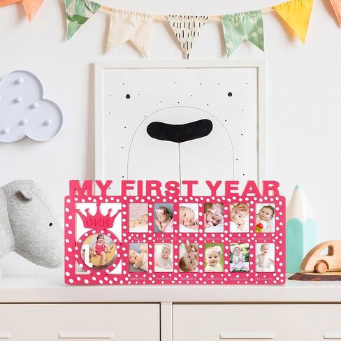 Unittype إطار صورة الطفل حديث الولادة إطار السنة الأولى إطار صورة الطفل 12 شهرًا إطارات تذكارية للطفل إطار صورة سطح المكتب معلمًا شهريًا لذكريات الصور ديكور حضانة عيد الميلاد الأول للطفل in Kuwait