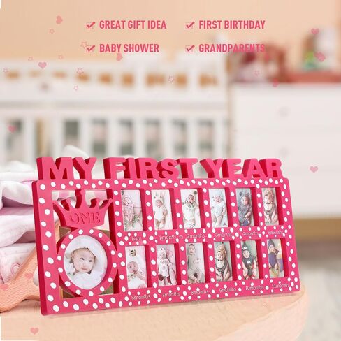 Unittype إطار صورة الطفل حديث الولادة إطار السنة الأولى إطار صورة الطفل 12 شهرًا إطارات تذكارية للطفل إطار صورة سطح المكتب معلمًا شهريًا لذكريات الصور ديكور حضانة عيد الميلاد الأول للطفل in Kuwait