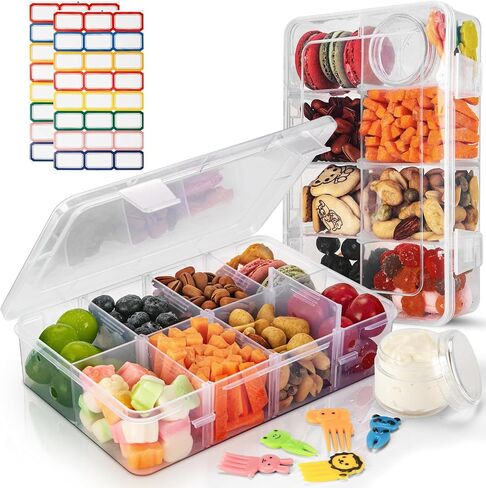 2 Pack Snackle Box Container Set for Kids - Adjustable 8 Compartment, Reusable Divided Snack Box Container, Dishwasher Safe, BPA-Free, Food Grade Tackle Box for Snacks Ideal for School, Picnic, Travel in Saudi Arabia